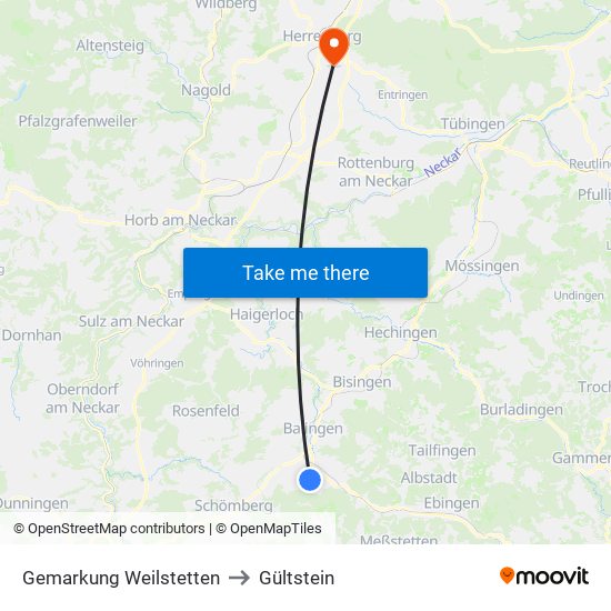 Gemarkung Weilstetten to Gültstein map