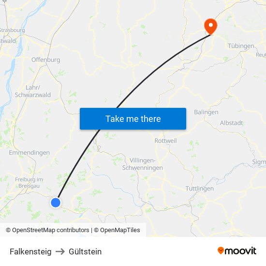 Falkensteig to Gültstein map