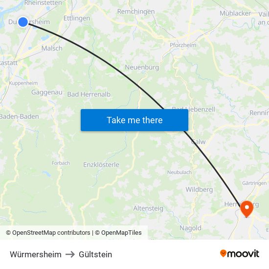 Würmersheim to Gültstein map