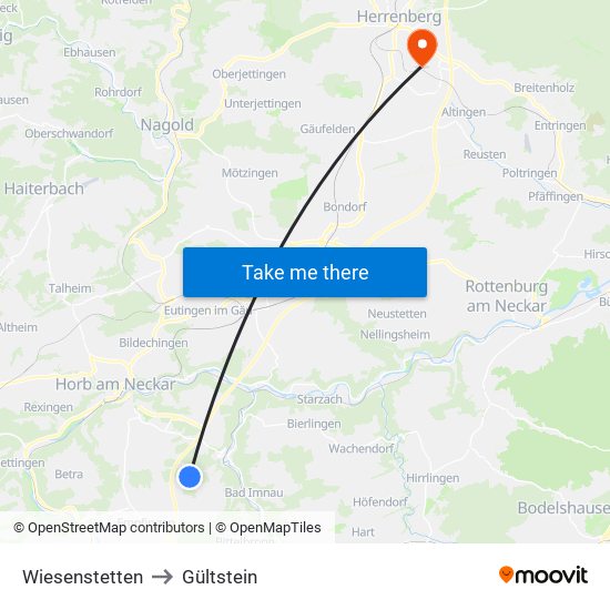 Wiesenstetten to Gültstein map