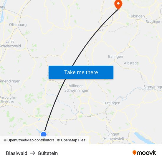 Blasiwald to Gültstein map