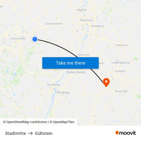 Stadtmitte to Gültstein map