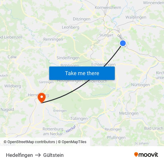 Hedelfingen to Gültstein map