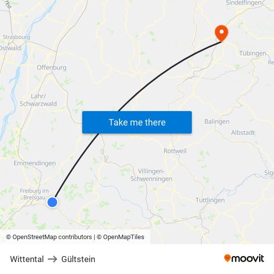 Wittental to Gültstein map