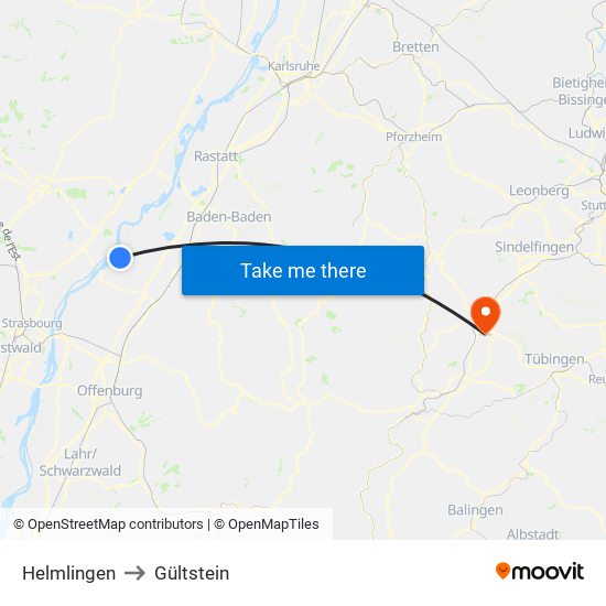 Helmlingen to Gültstein map