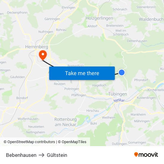 Bebenhausen to Gültstein map