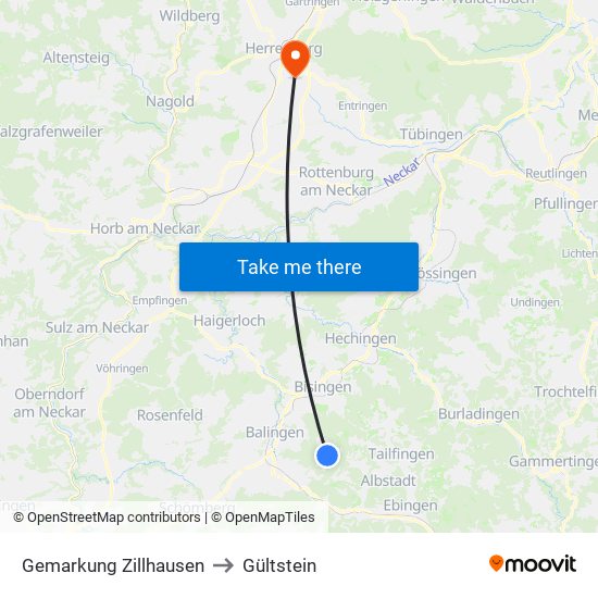 Gemarkung Zillhausen to Gültstein map