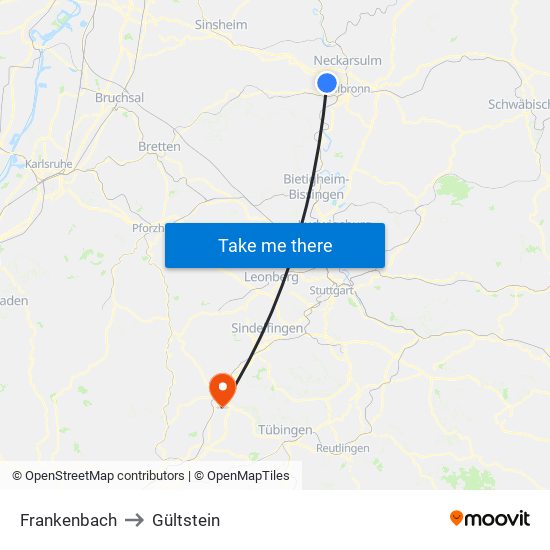 Frankenbach to Gültstein map