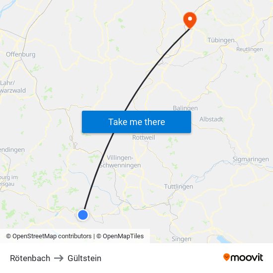 Rötenbach to Gültstein map