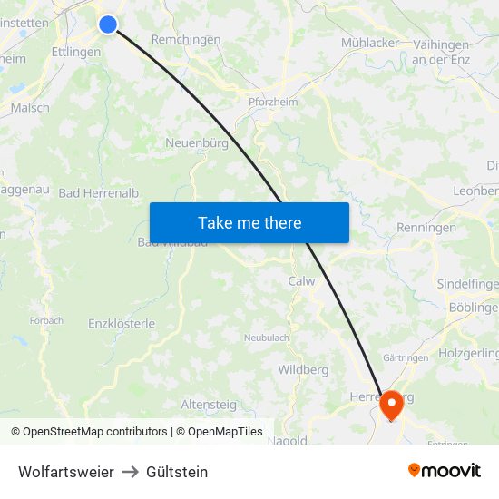 Wolfartsweier to Gültstein map