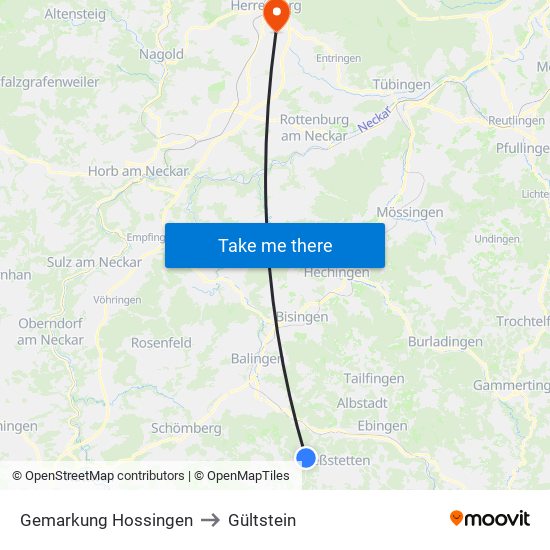 Gemarkung Hossingen to Gültstein map