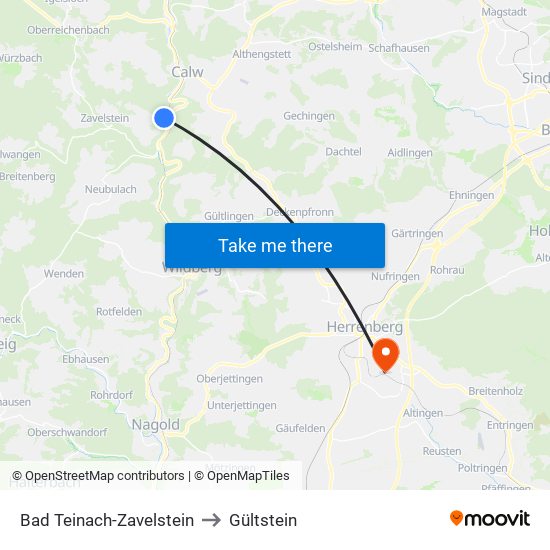 Bad Teinach-Zavelstein to Gültstein map