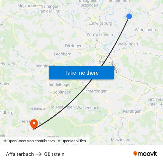 Affalterbach to Gültstein map