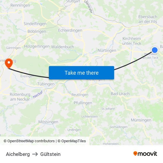 Aichelberg to Gültstein map