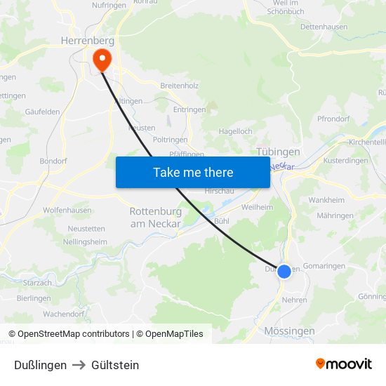 Dußlingen to Gültstein map