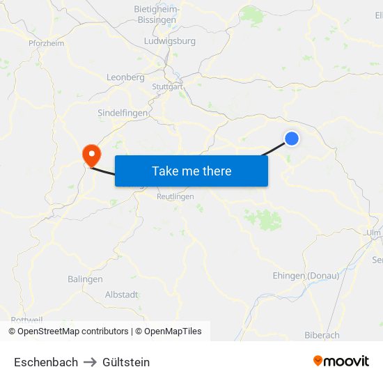 Eschenbach to Gültstein map