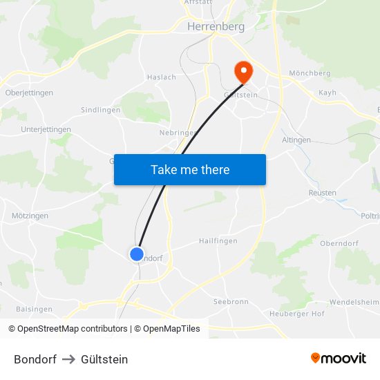 Bondorf to Gültstein map