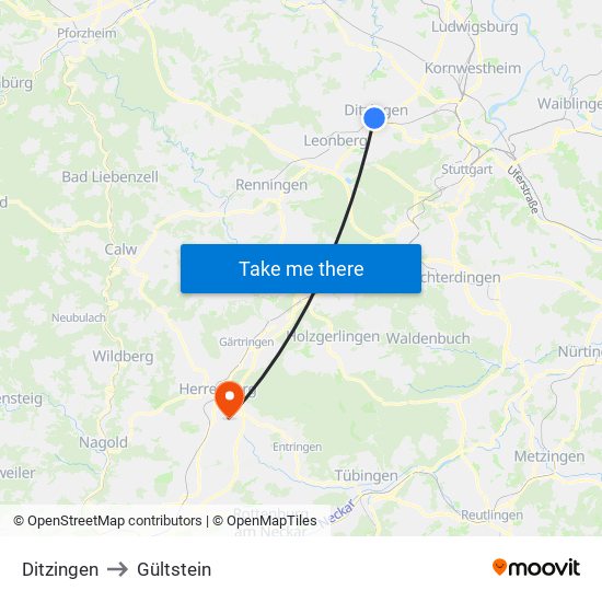 Ditzingen to Gültstein map