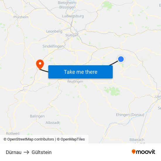 Dürnau to Gültstein map