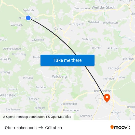 Oberreichenbach to Gültstein map