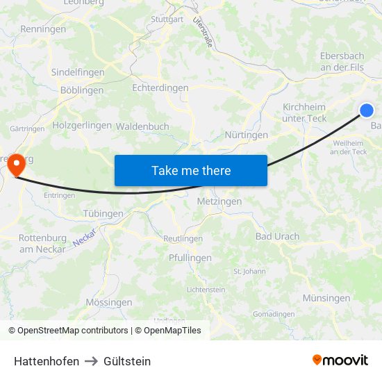 Hattenhofen to Gültstein map