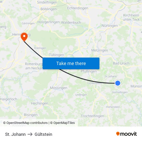 St. Johann to Gültstein map