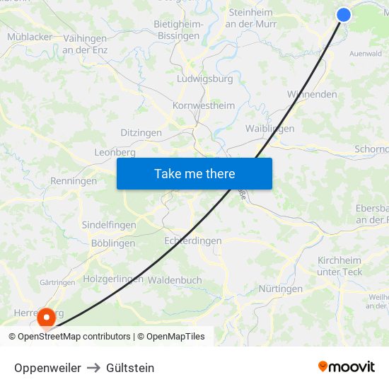 Oppenweiler to Gültstein map