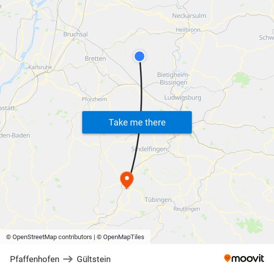 Pfaffenhofen to Gültstein map