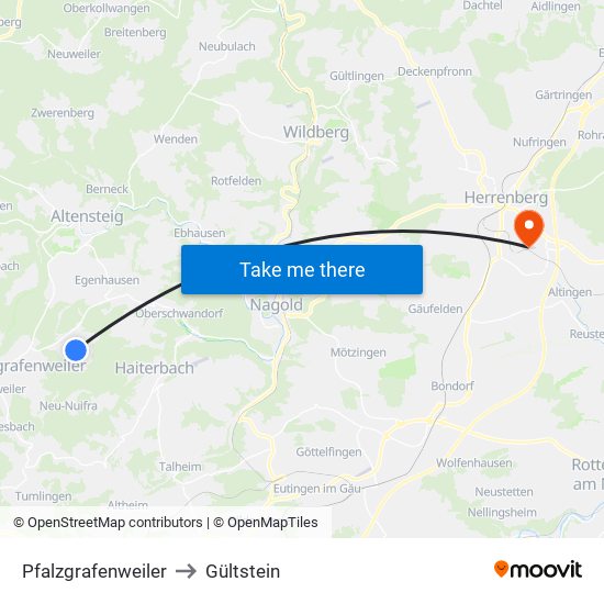 Pfalzgrafenweiler to Gültstein map