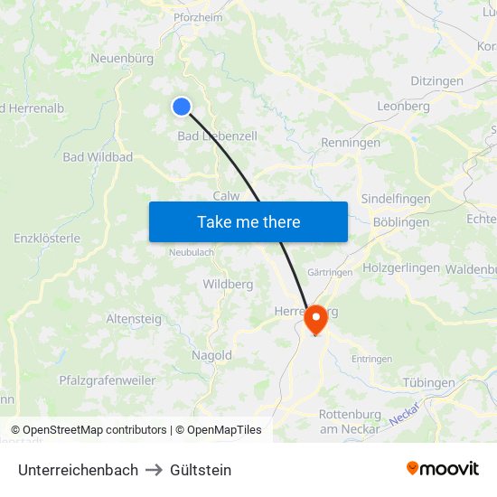 Unterreichenbach to Gültstein map