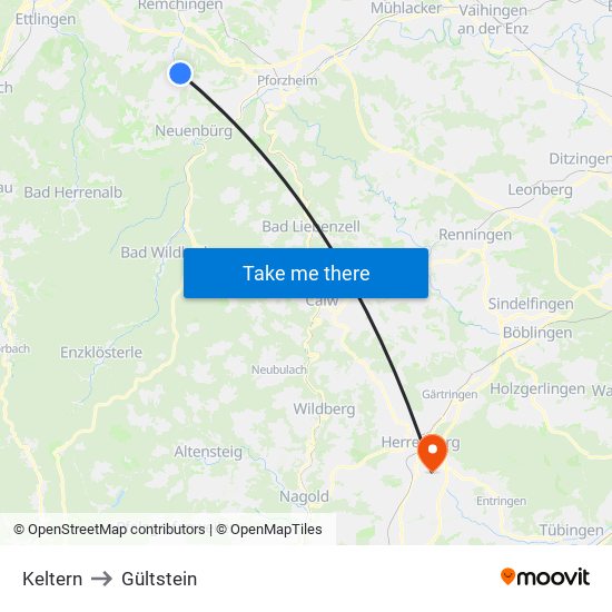Keltern to Gültstein map