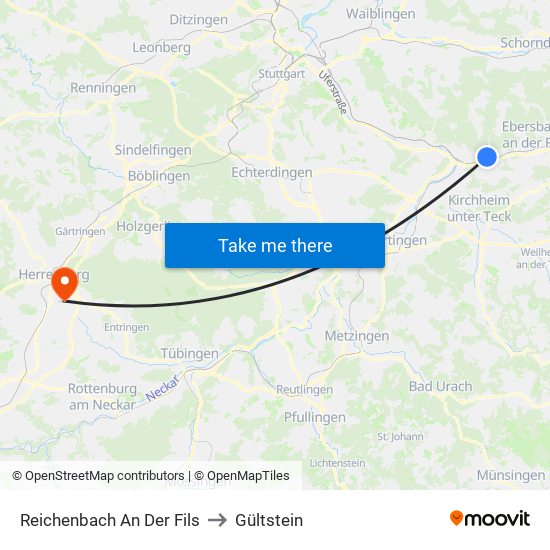 Reichenbach An Der Fils to Gültstein map