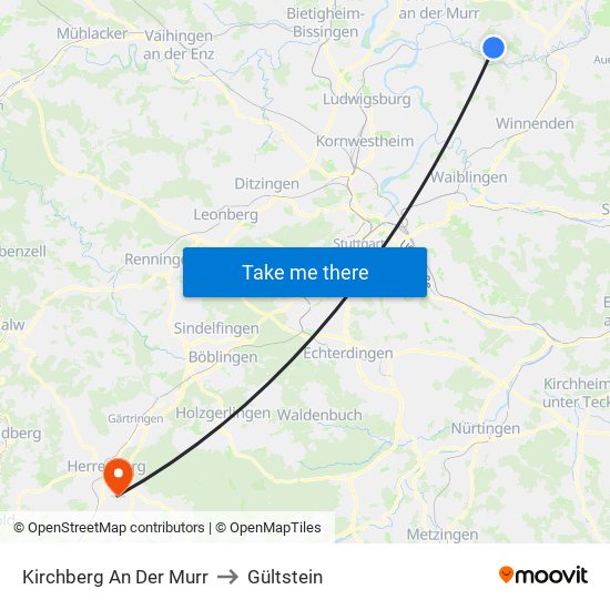 Kirchberg An Der Murr to Gültstein map