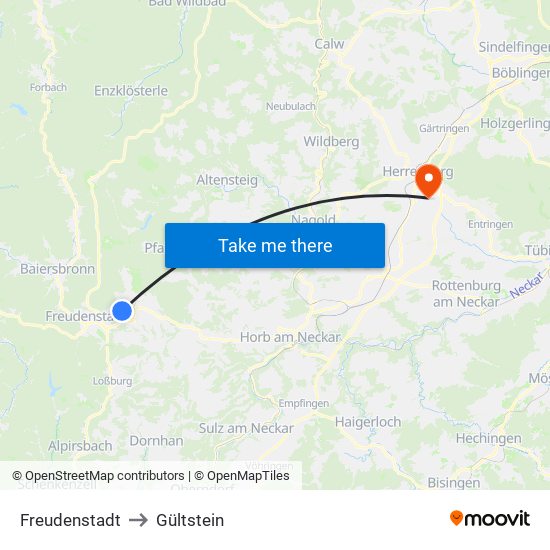 Freudenstadt to Gültstein map