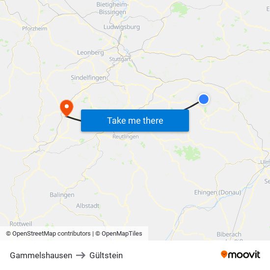 Gammelshausen to Gültstein map