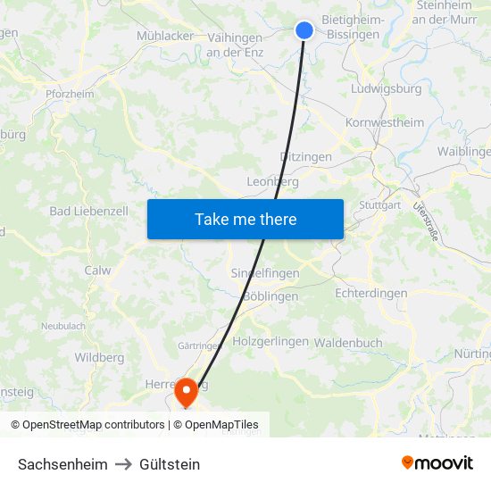 Sachsenheim to Gültstein map