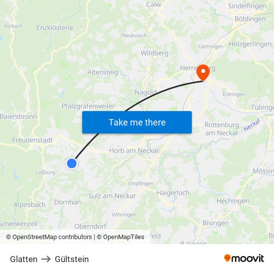 Glatten to Gültstein map