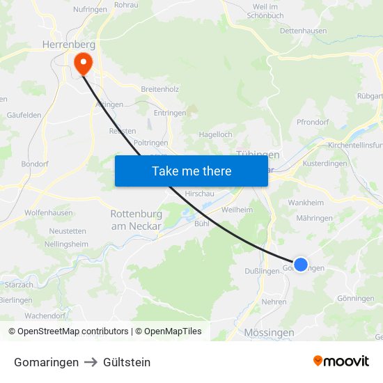 Gomaringen to Gültstein map