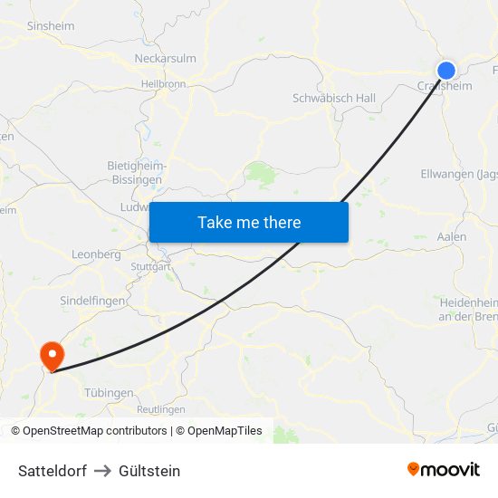 Satteldorf to Gültstein map