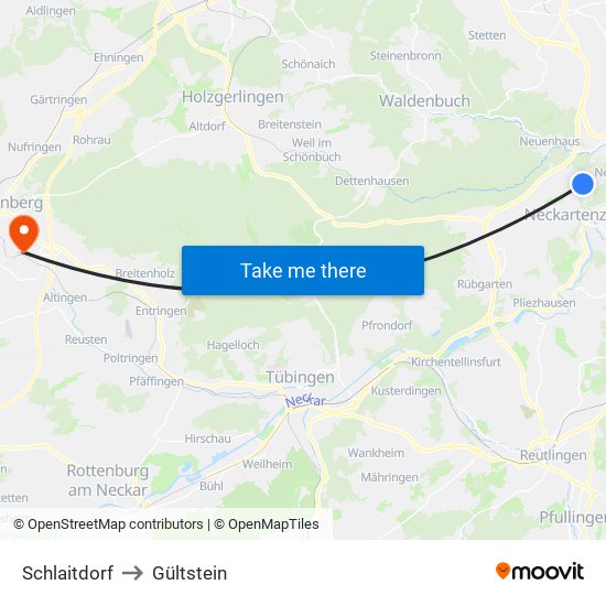 Schlaitdorf to Gültstein map