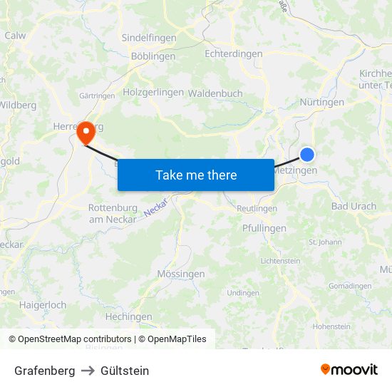 Grafenberg to Gültstein map