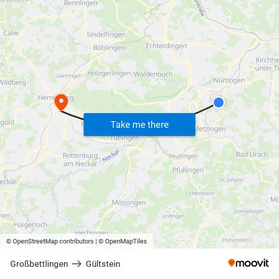 Großbettlingen to Gültstein map