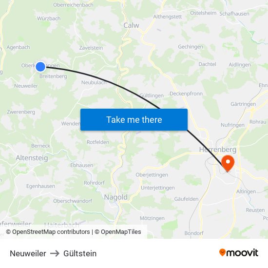 Neuweiler to Gültstein map