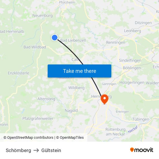 Schömberg to Gültstein map