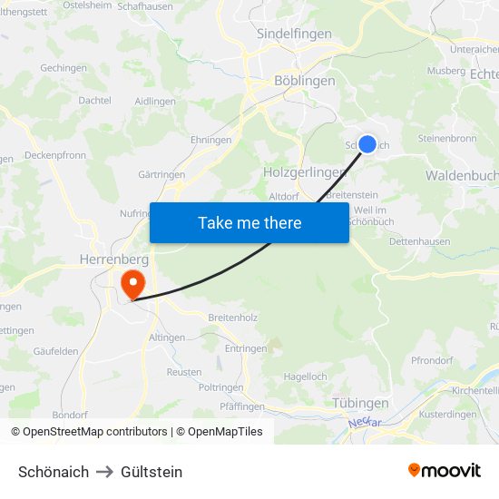 Schönaich to Gültstein map