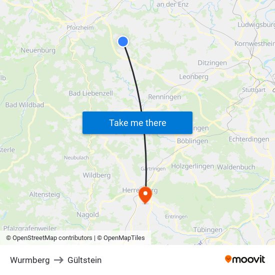 Wurmberg to Gültstein map