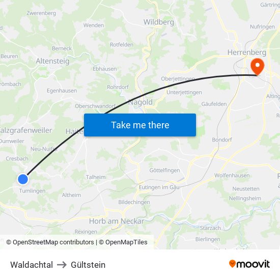 Waldachtal to Gültstein map
