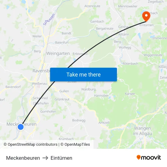 Meckenbeuren to Eintürnen map
