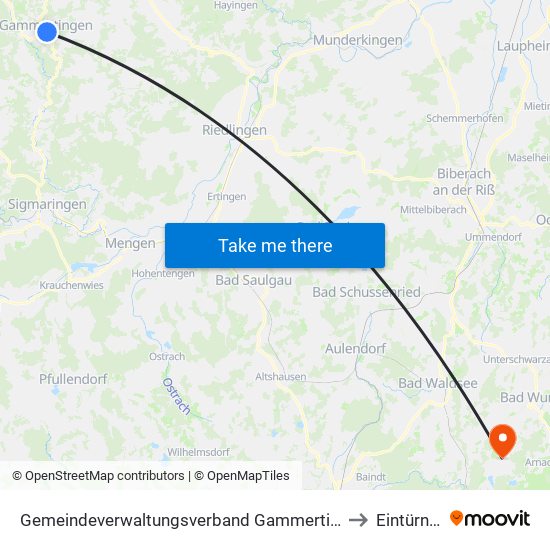 Gemeindeverwaltungsverband Gammertingen to Eintürnen map