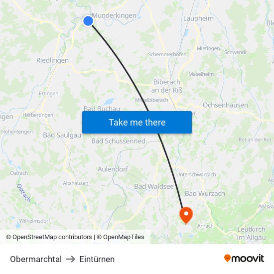 Obermarchtal to Eintürnen map